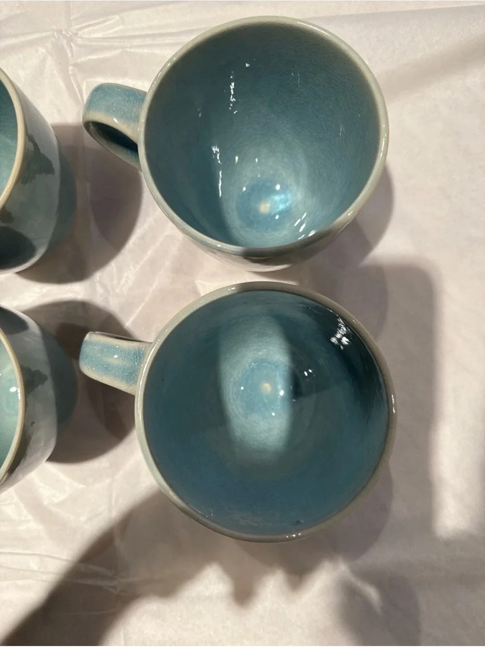 West Elm Crackle Glaze Light Blue Ceramic Glazed CoffeeTea Mugs Set of 4 New